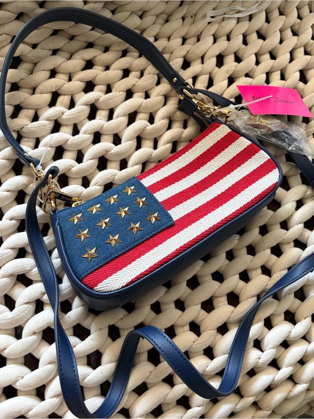 BETSY JOHNSON Patriotic American Flag Studded Crossbody Shoulder Bag NEW